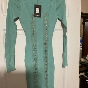 Fashion Nova Sea foam Blue Long Sleeve Bodycon Dress